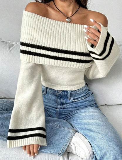 Off-Shoulder Striped Knit Crop Top