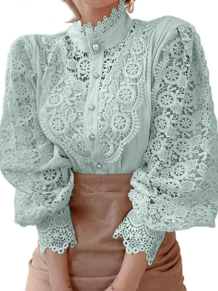 Lace Puff-Sleeve Blouse