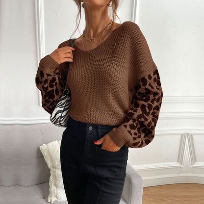 Leopard Sleeve Patchwork Knit Sweater