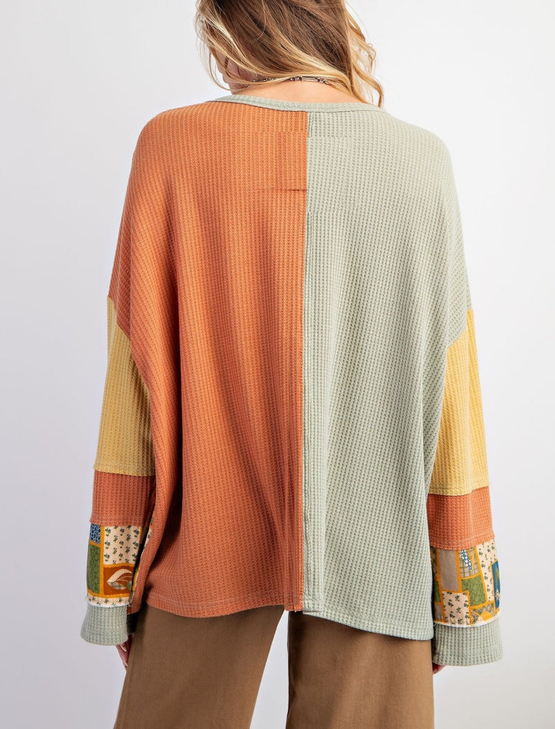 Patchwork Oversized Waffle Knit Top