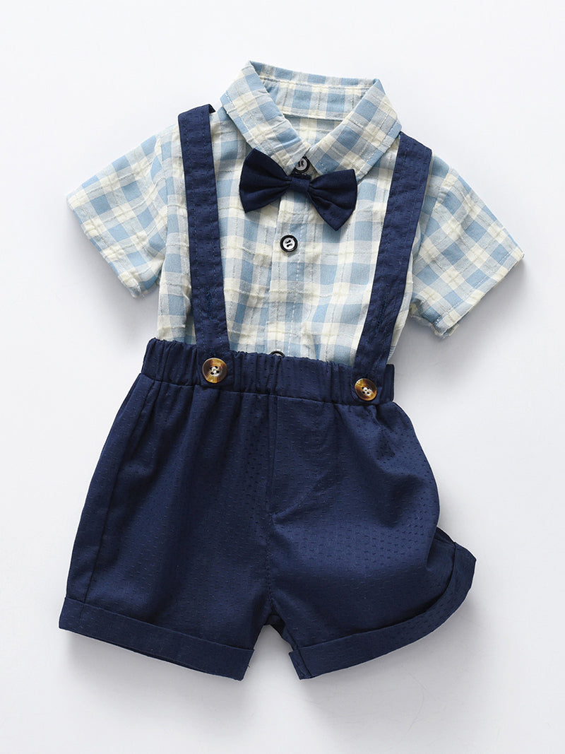 Plaid Bowtie Shirt and Suspender Shorts Set (Kids)