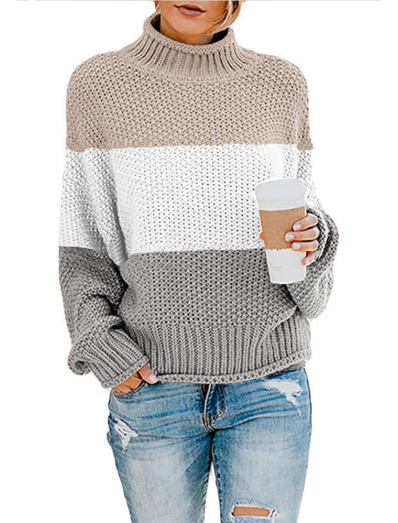 Colorblock Knit Turtleneck Sweater