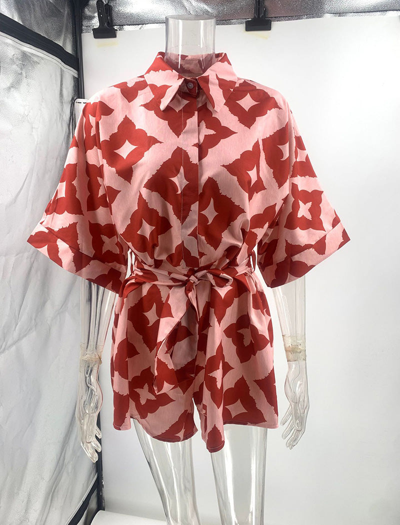 Printed Tie-Waist Romper