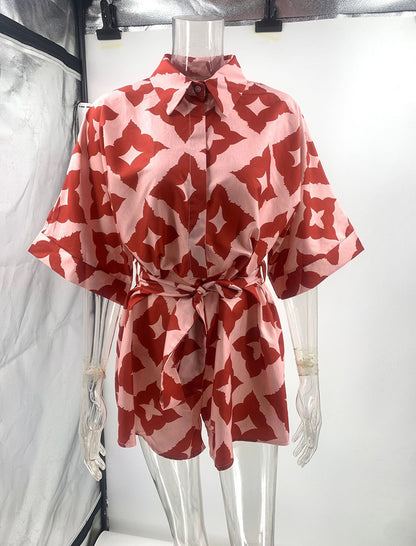 Printed Tie-Waist Romper