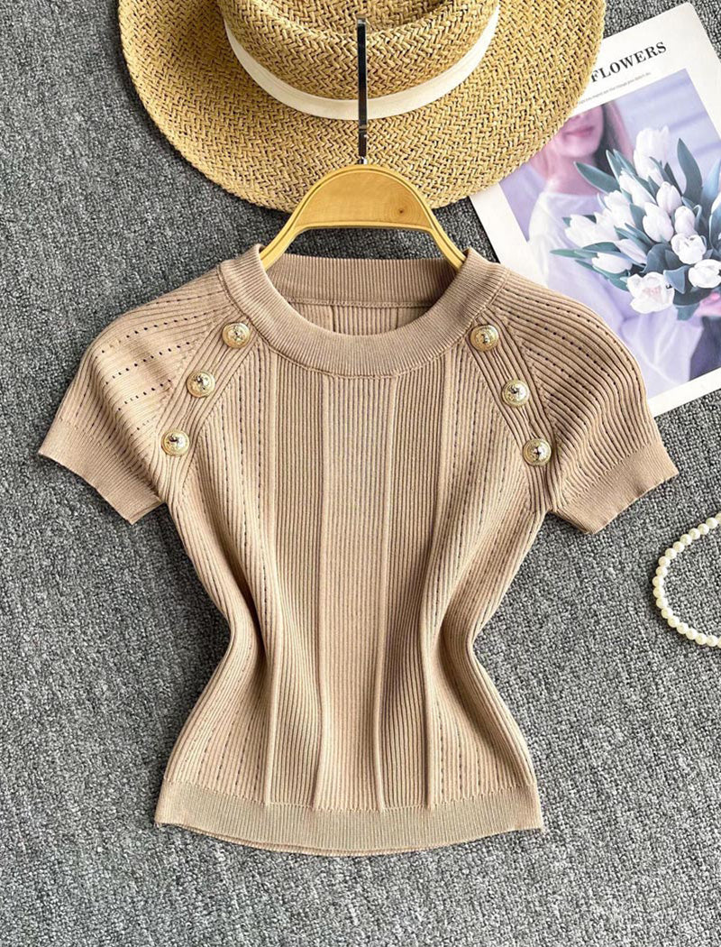 Button Accent Short Sleeve Top