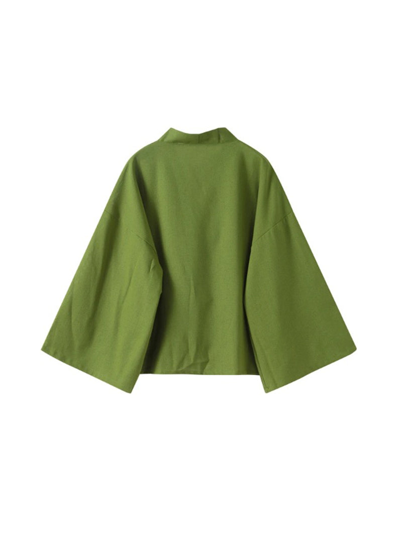 Solid Tie-Front Blouse and Pants Set
