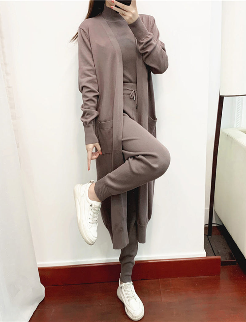 Elegant 3-Piece Knitted Cardigan Vest and Pants Set