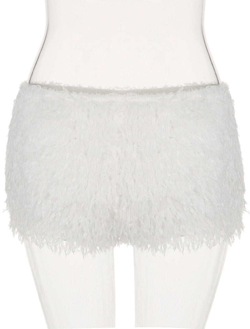 Solid Color Faux Fur Shorts