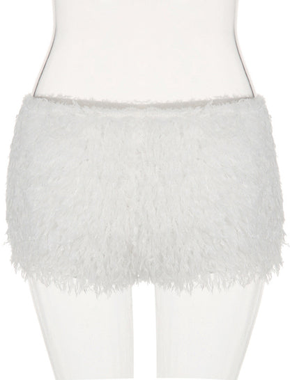 Solid Color Faux Fur Shorts