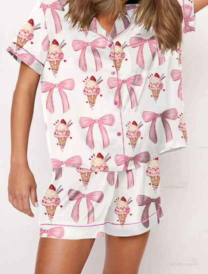 Ice Cream Bow Print Pajama Set