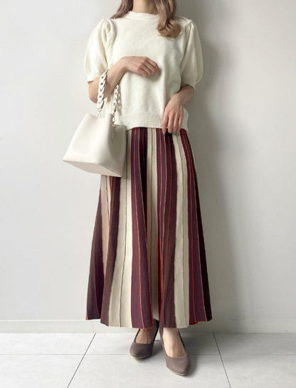 Vertical Stripe Pleated Maxi Skirt