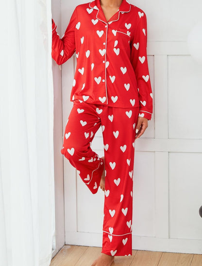 Heart Print Long Sleeve Shirt and Pants Set