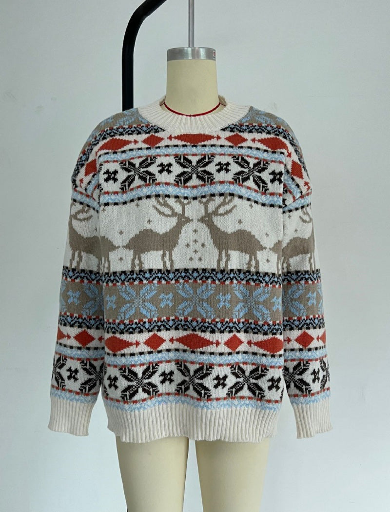 Reindeer Patterned Holiday Sweater