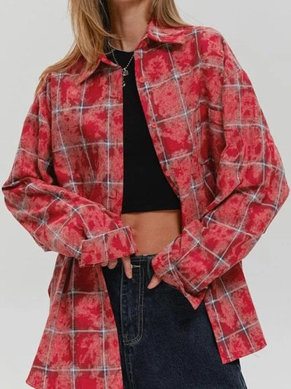 Oversized Plaid Button-Up Shirt