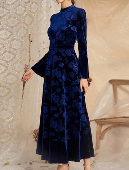 Velvet Maxi Dress with Floral Detailing