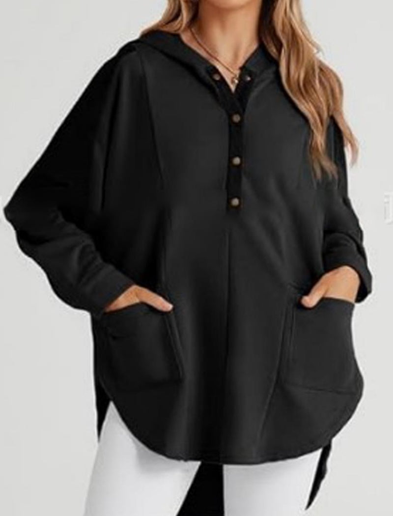 Hooded Button-Up Casual Tunic