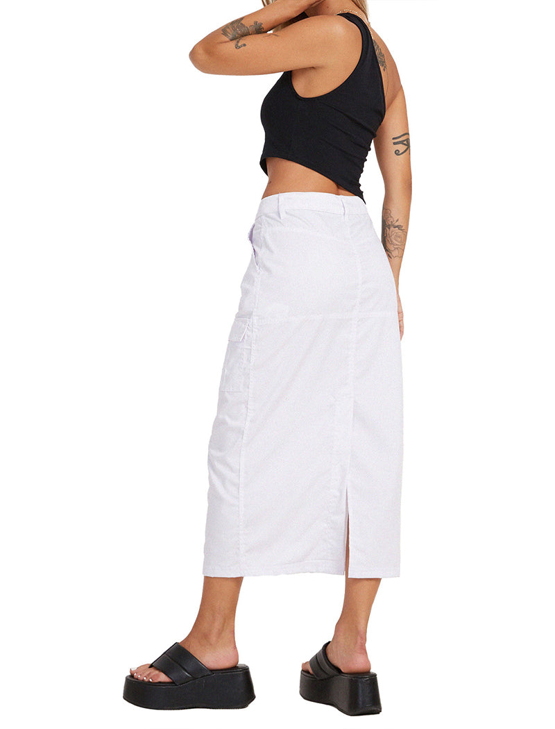 Split-Hem Cargo Midi Skirt