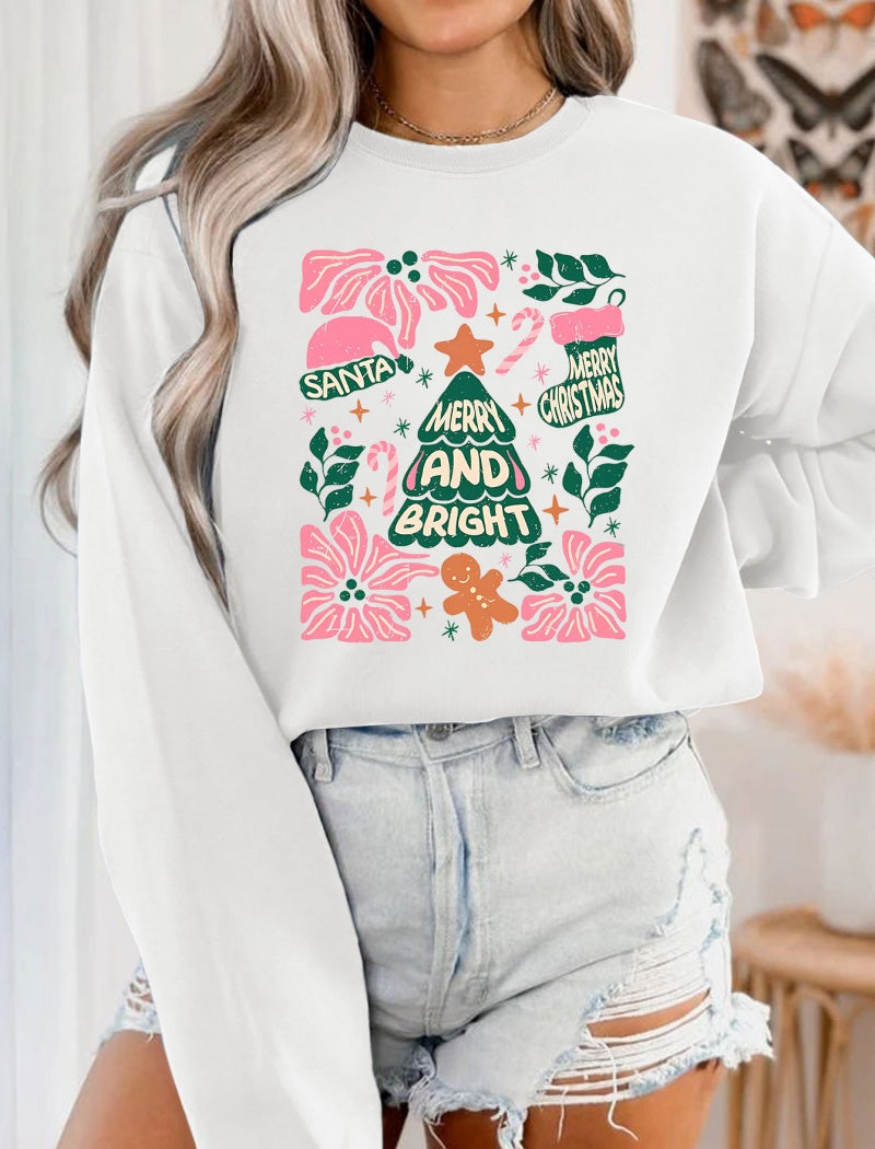 Vintage Print Crew Neck Long Sleeve Top