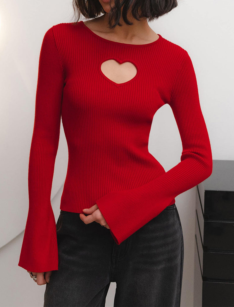 Heart Cut-Out Ribbed Sweater