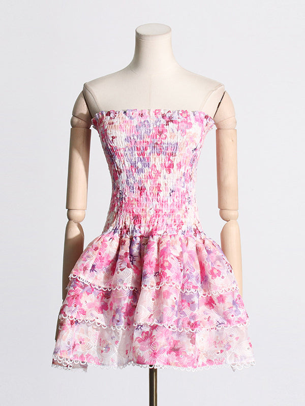 Ruffl Floral Print Mini Tube Dress