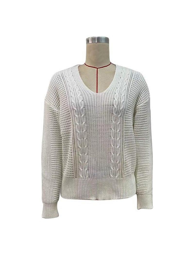 Solid Long-Sleeve Cable Knit Sweater