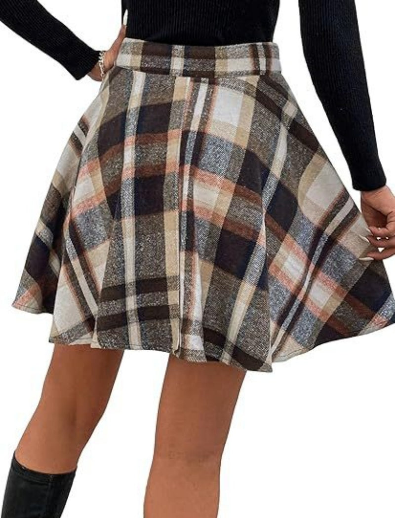 Plaid Patchwork A-Line Skirt