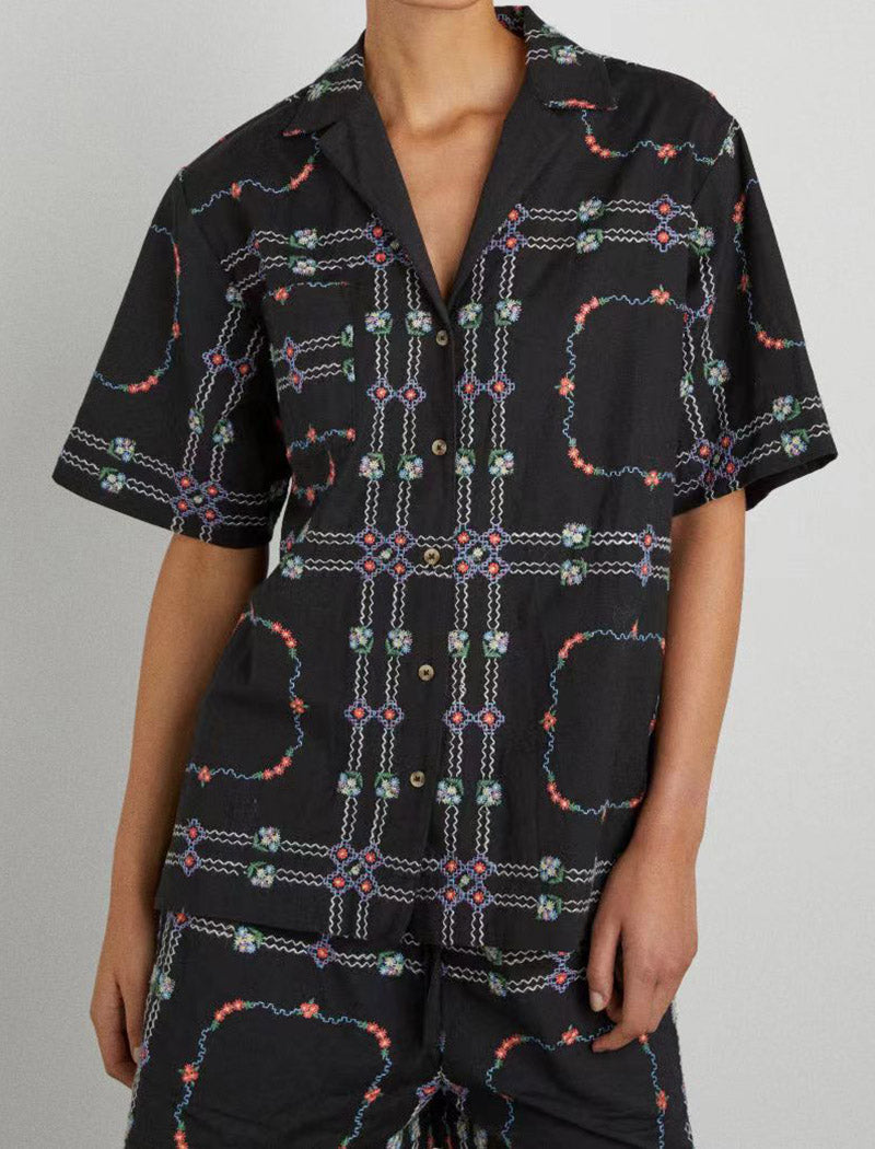 Floral Print Pajama Set with Short Sleeves