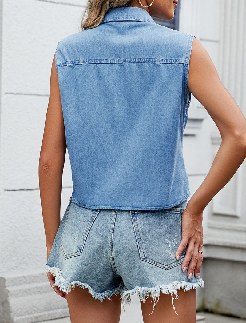 Washed Tie-Front Cropped Shirt