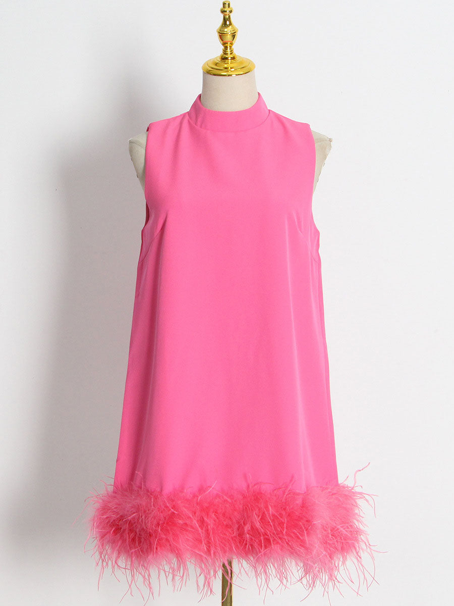 Sleeveless Feather Hem Mini Dress