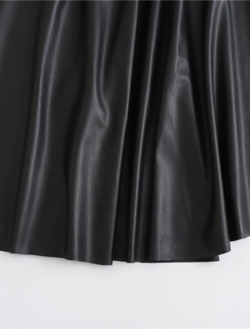 High-Waist Faux Leather Flared Skirt