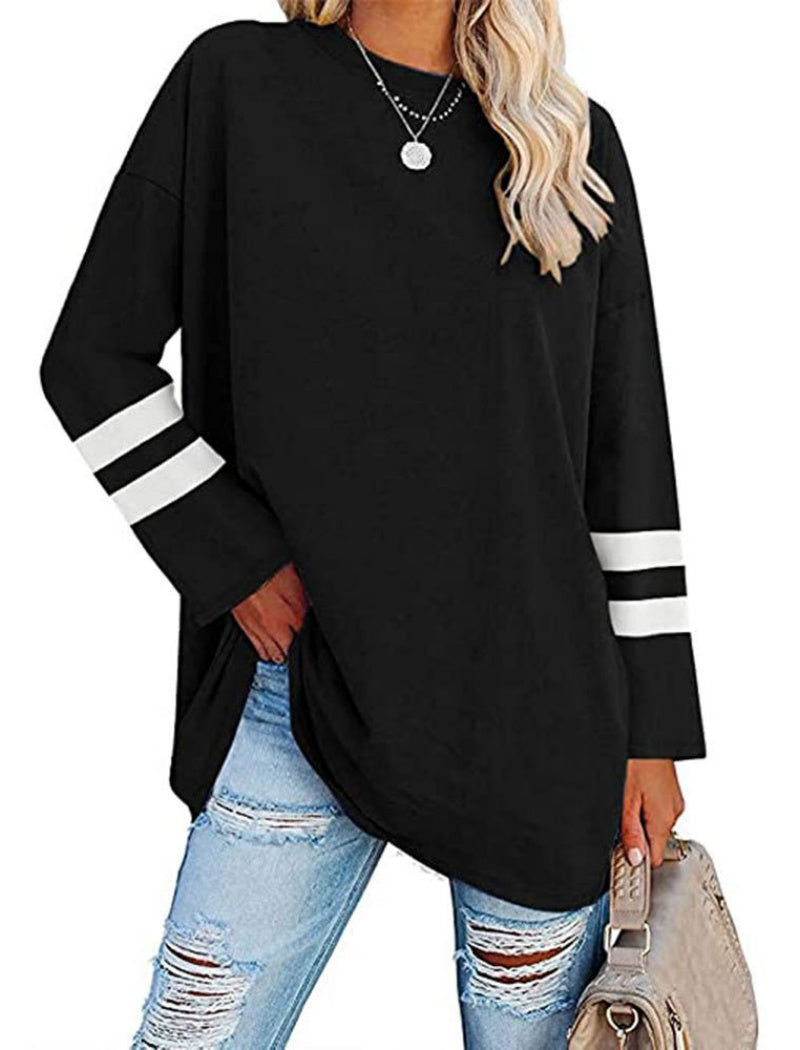 Colorblock Loose Drop-Shoulder Crew Neck Top