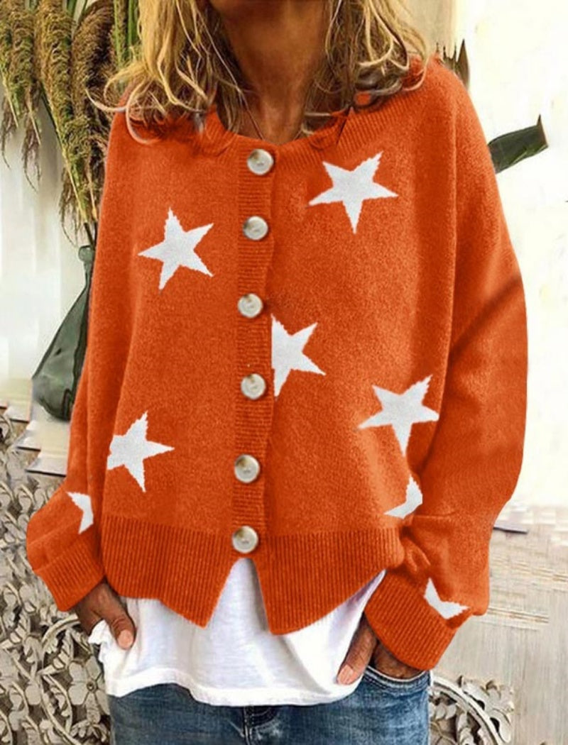 Knit Cardigan with Star Button-Front Top