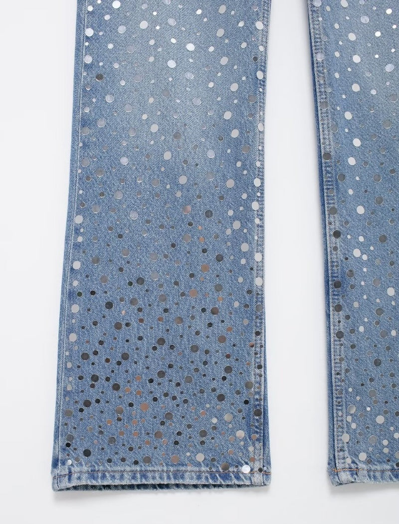 Star Studded Wide-Leg Jeans