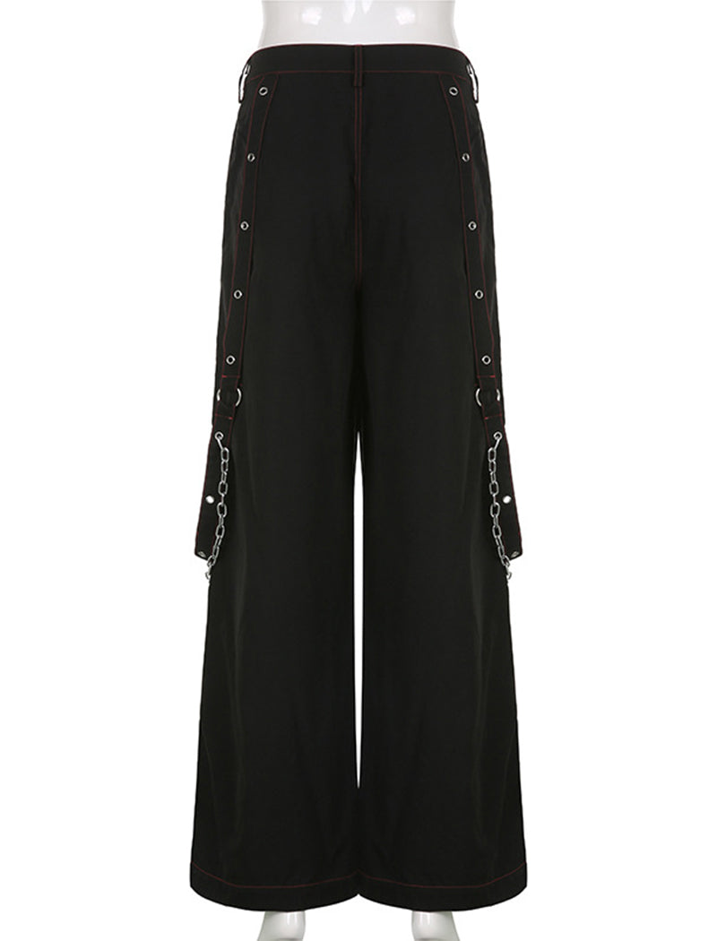 Color-Block Striped Mesh-Panel Wide-Leg Pants