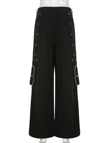 Color-Block Striped Mesh-Panel Wide-Leg Pants