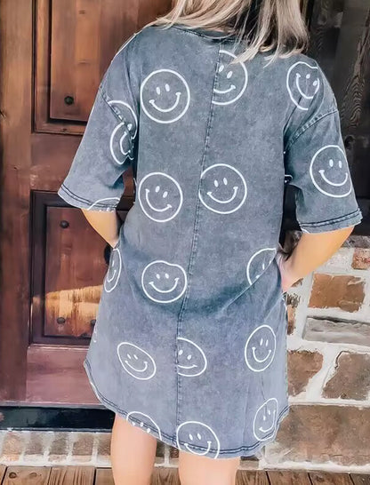 Oversized Graphic Smiley Mini Dress