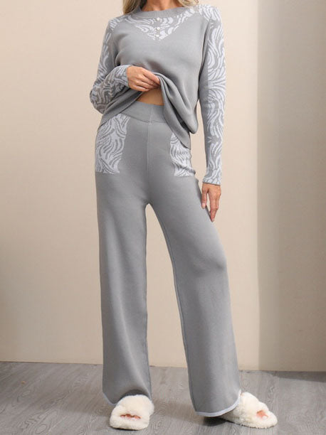 Jacquard Knit Top and Wide-Leg Pants Set