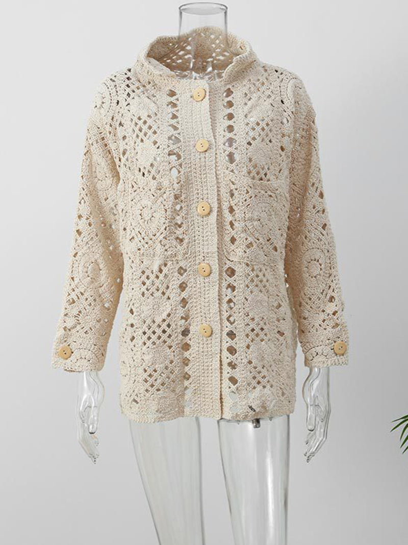 Oversized Crochet Button-Up Shirt