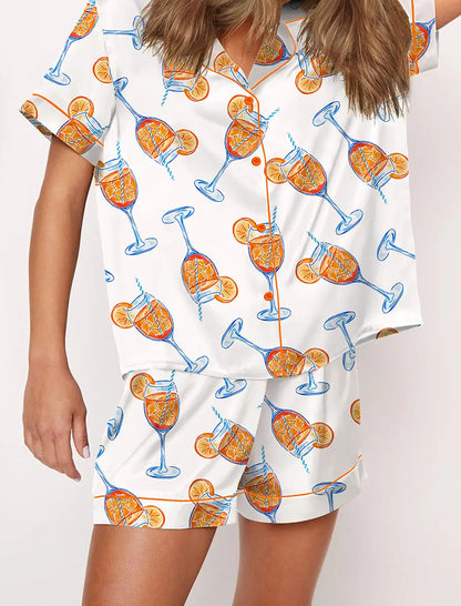 Champagne Print Short-Sleeve Pajama Set