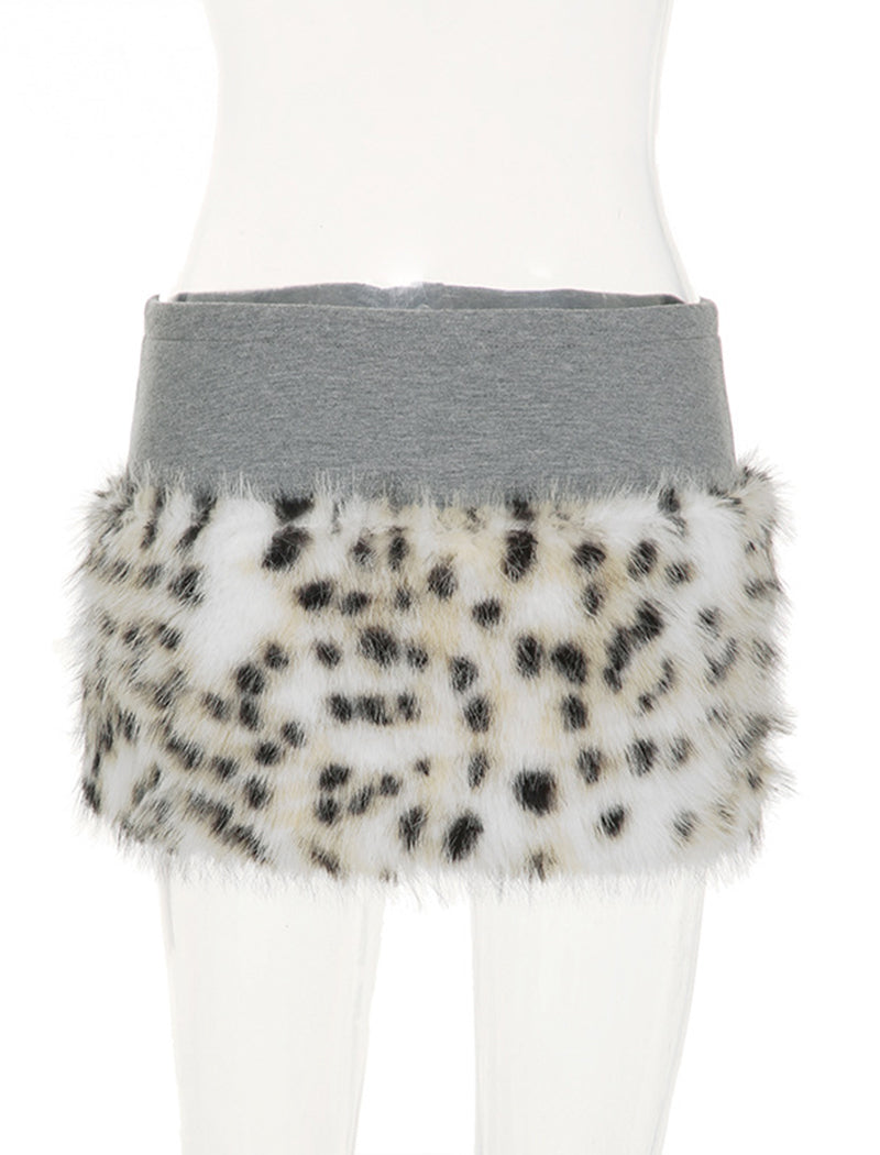 Leopard Fur Panel Mini Skirt
