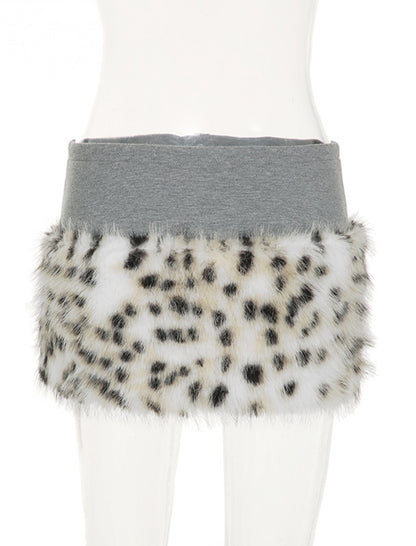 Leopard Fur Panel Mini Skirt