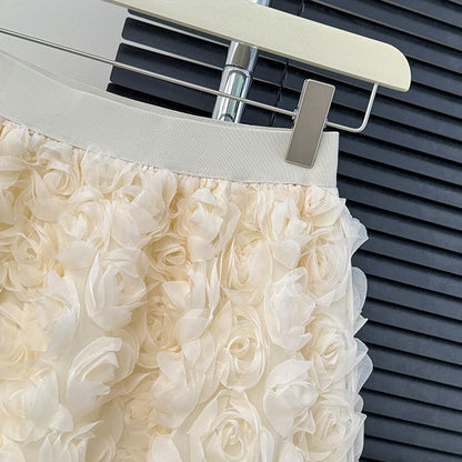 High-Waisted 3D Floral Mini Skirt