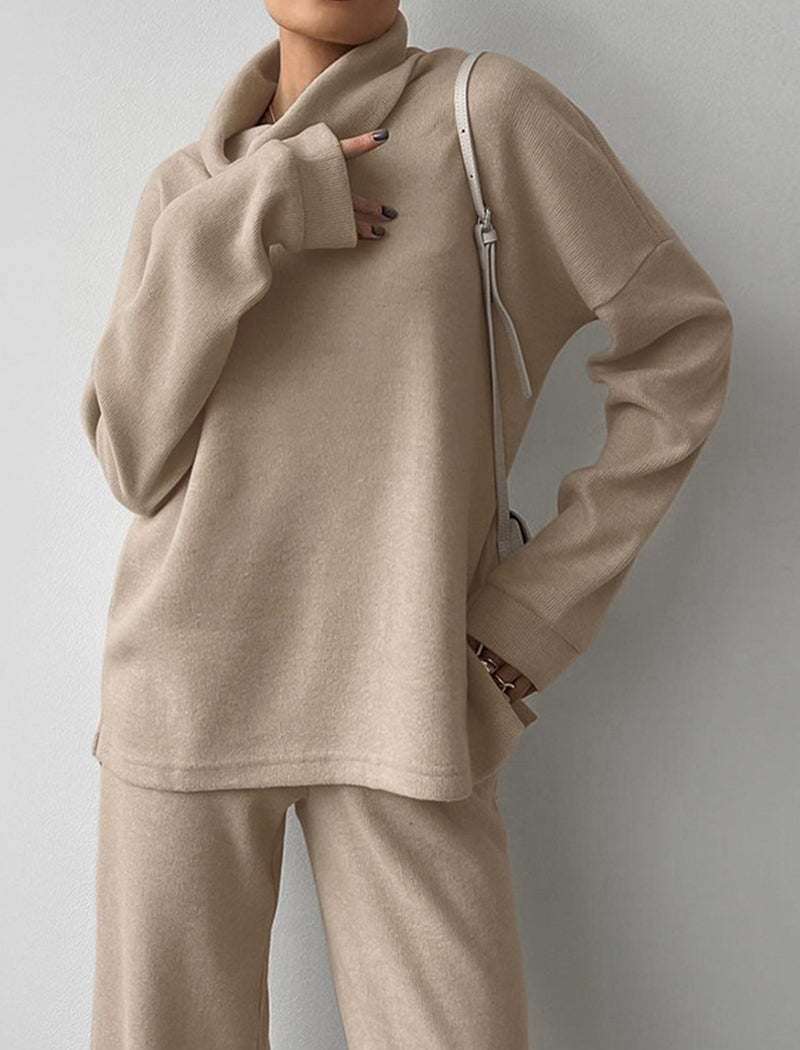 Long-Sleeve High-Neck Casual Set