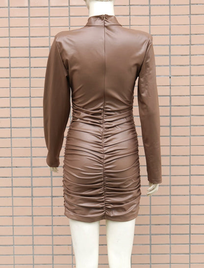 High-Neck Faux Leather Mini Dress