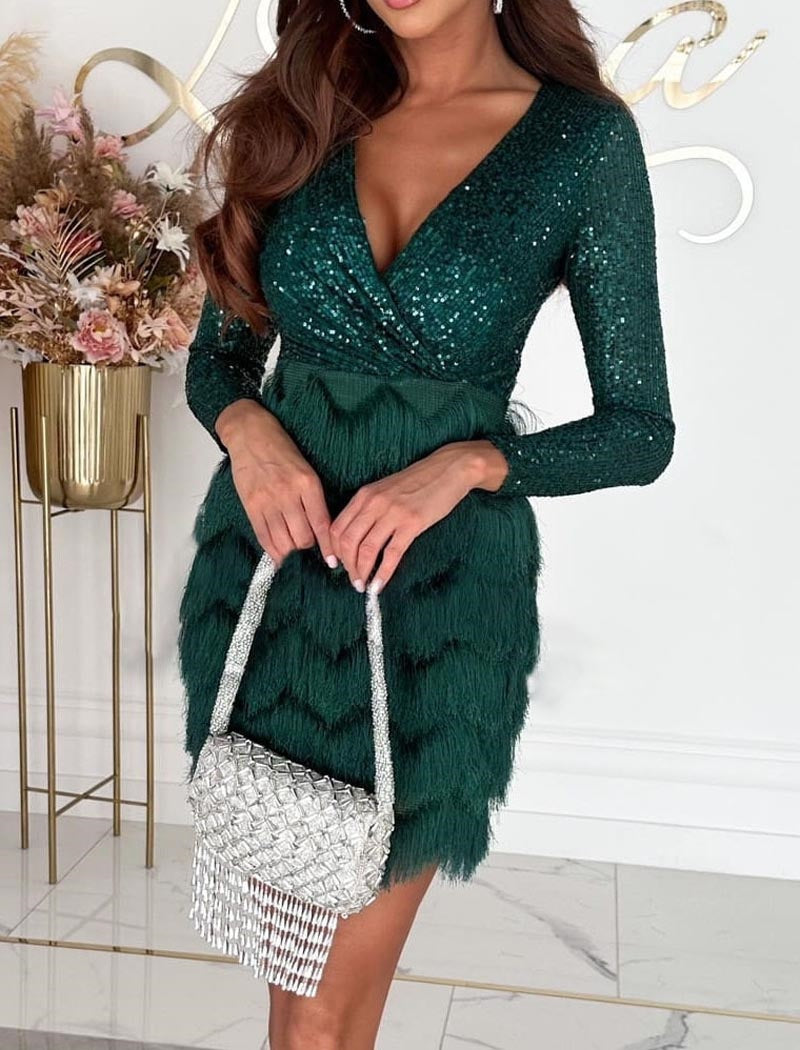 Sequined Wrap Layered Mini Dress