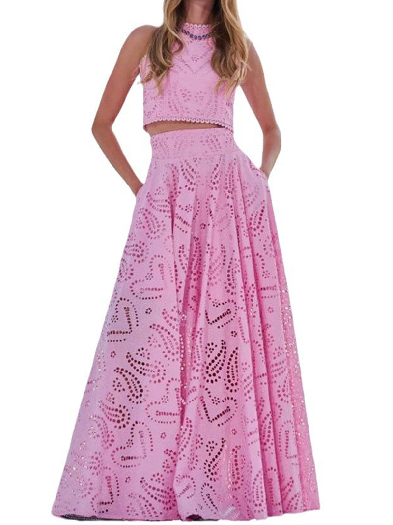 Lace Cutout Crop Top and Maxi Skirt Set