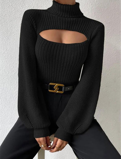 Ribbed Cutout Turtleneck Sweater