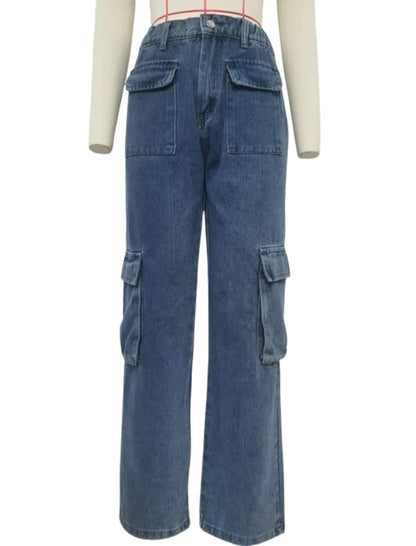 Utility Denim Cargo Pants with Elastic Waist