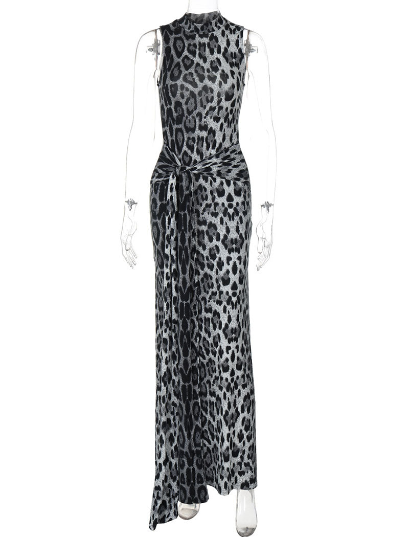 Sleeveless Leopard Print Maxi Dress