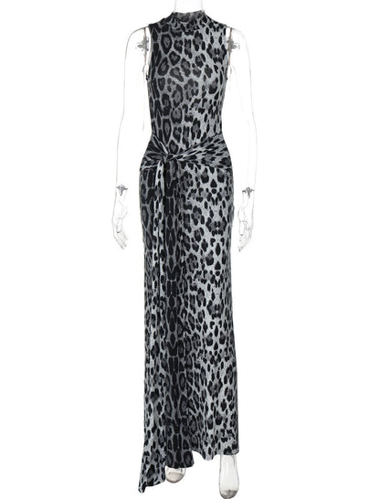 Sleeveless Leopard Print Maxi Dress